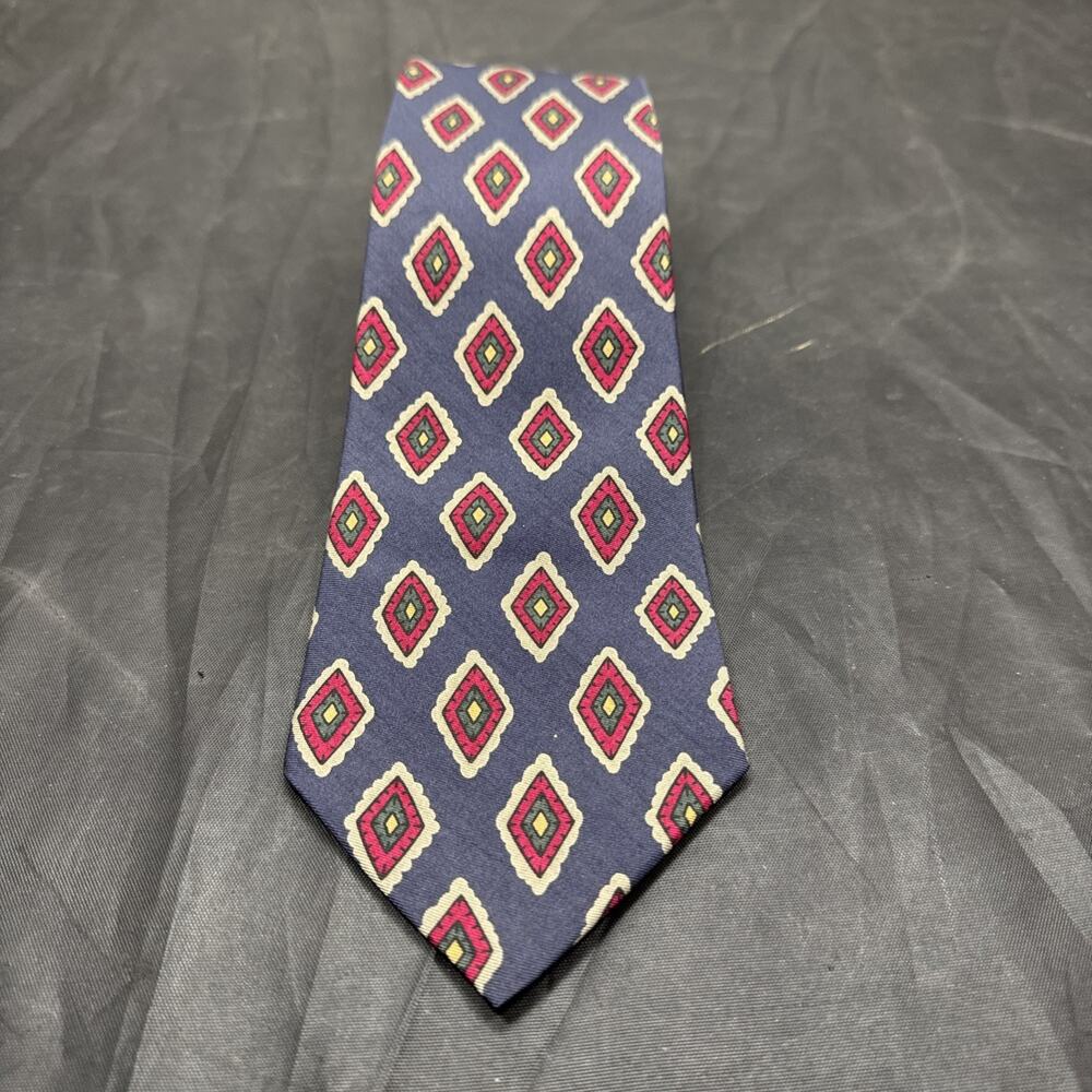 Vintage Archives Countess Mara For L Strauss Silk Tie Navy Medallion Geometric